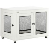 PawHut Cușcă pentru C&acirc;ini de Talie Mare cu 2 Uși Blocabile, Picioare Reglabile și Pernă Lavabilă, 94x60x71.5 cm, Alb | Aosom Romania