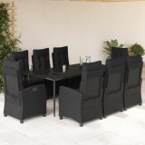 VidaXL Set mobilier de grădină cu perne, 9 piese, negru, poliratan