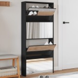VidaXL Pantofar cu oglindă, 4 niveluri, negru, 63x17x134 cm