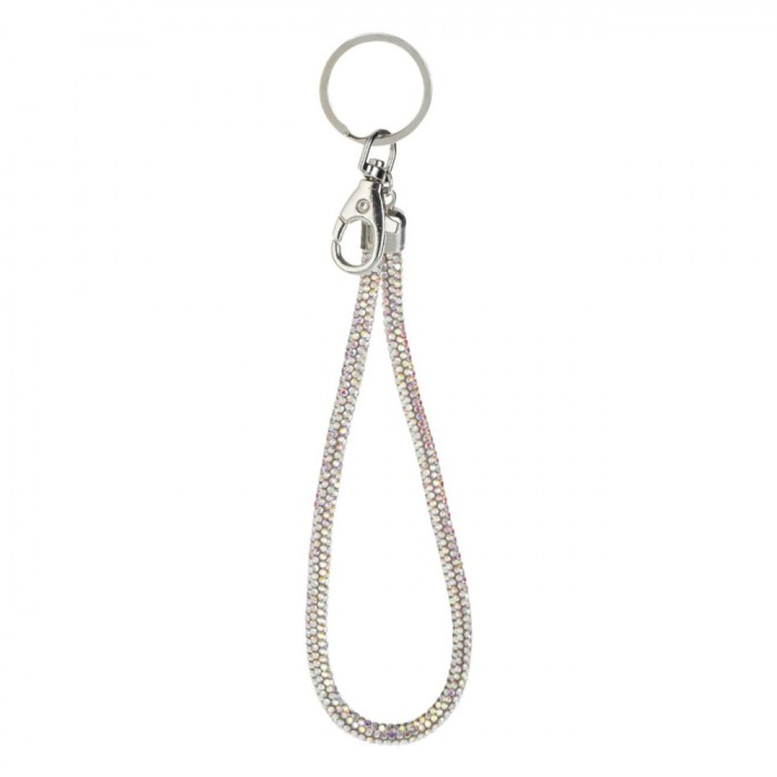 Breloc Metal, Strass Holografic, 15cm, Argintiu