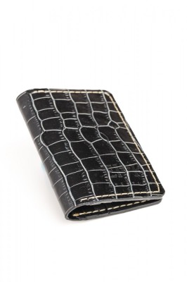 Portcard din piele naturala, lucrat si cusut manual, Orion, Handmade, Negru croco, Produs in Romania foto