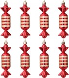 Set de 8 ornamente pentru brad Winwild, plastic, rosu/auriu, 4 x 13 cm