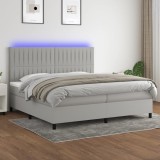 Cumpara ieftin Pat cu arcuri, saltea și LED, gri deschis, 200x200 cm, textil