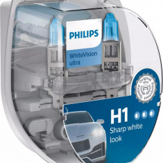 Bec Philips H1 12V 55W Whitevision Ultra P14,5S Set 2 Buc + 2 Buc W5W 12258WVUSM