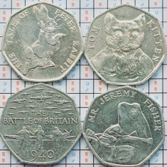 set 4 monede diferite Marea Britanie Anglia UK 50 pence 2015 - 2017 - A033