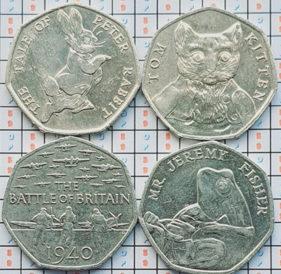 set 4 monede diferite Marea Britanie Anglia UK 50 pence 2015 - 2017 - A033 foto