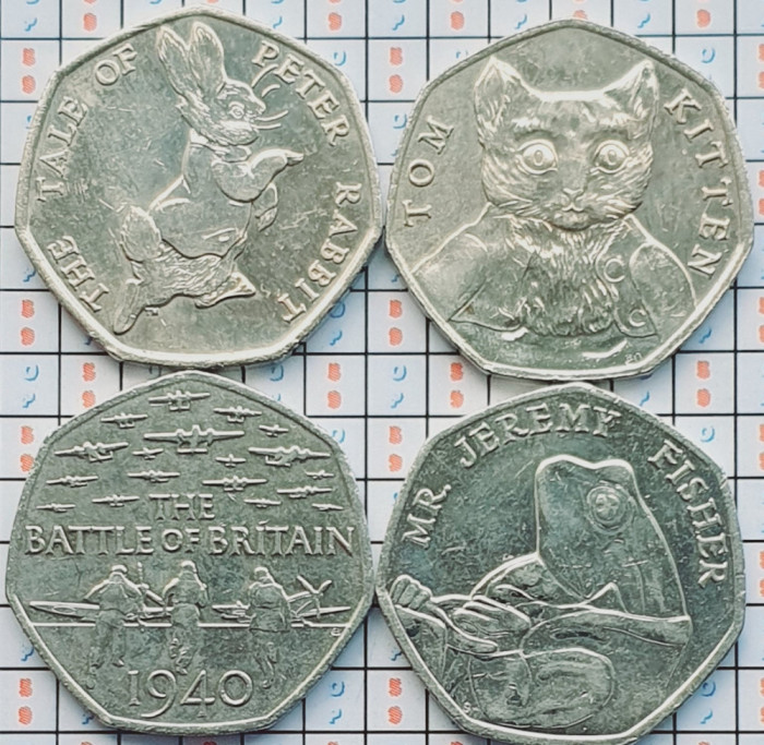 set 4 monede diferite Marea Britanie Anglia UK 50 pence 2015 - 2017 - A033