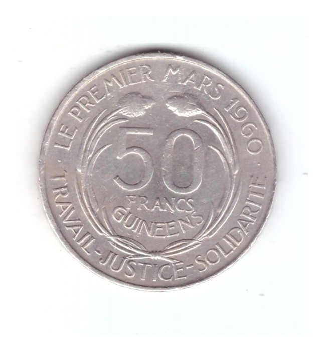 Moneda Guineea 50 francs/franci 1969, stare buna, curata