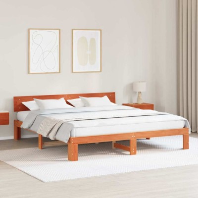 vidaXL Cadru de pat cu headboard Maro 180 x 200 cm Lemn masiv de pin 872643 foto