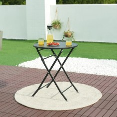Masa pliabila gradina Sande 71x62cm rotunda otel negru [en.casa] HausGarden Leisure