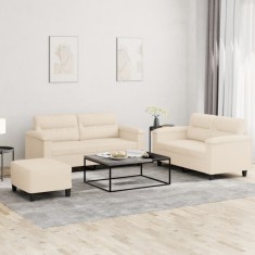 vidaXL Set de canapele cu perne, 3 piese, bej, microfibră