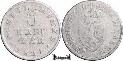 1827, 6 Kreuzer - Ludovic I - Marele Ducat de Hessen-Darmstadt foto