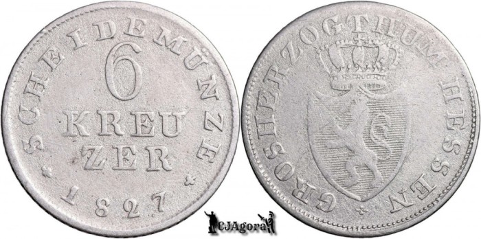 1827, 6 Kreuzer - Ludovic I - Marele Ducat de Hessen-Darmstadt