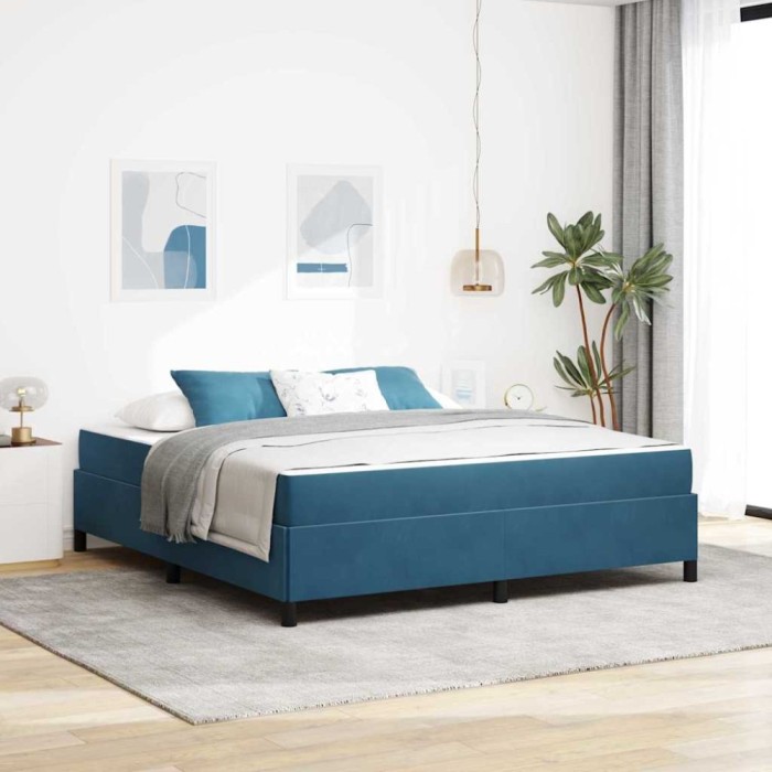vidaXL Cadru de pat Albastru &icirc;nchis și alb 180 x 200 cm Catifea