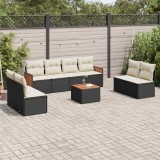 Cumpara ieftin Set mobilier de grădină cu perne, 9 piese, negru, poliratan