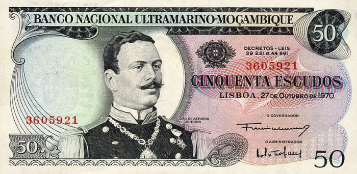 MOZAMBIC █ bancnota █ 50 Escudos █ 1970 █ P-111 █ UNC █ necirculata
