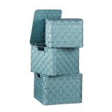 Cumpara ieftin Set 3 cutii depozitare cu capac, turcoaz 25 x 25 x 20 cm, 27 x 27 x 21 cm, 30 x 30 x 22 cm