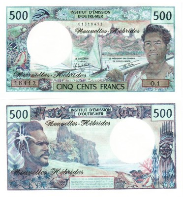 Noile Hebride 500 Franci 1980 P-19c UNC foto