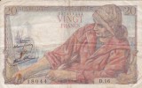 Franta 20 Francs 1942, Bancnota VF, Numismatica
