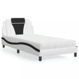 VidaXL Pat, Viana, cu saltea, alb și negru, 100x200 cm, piele ecologică 3208781
