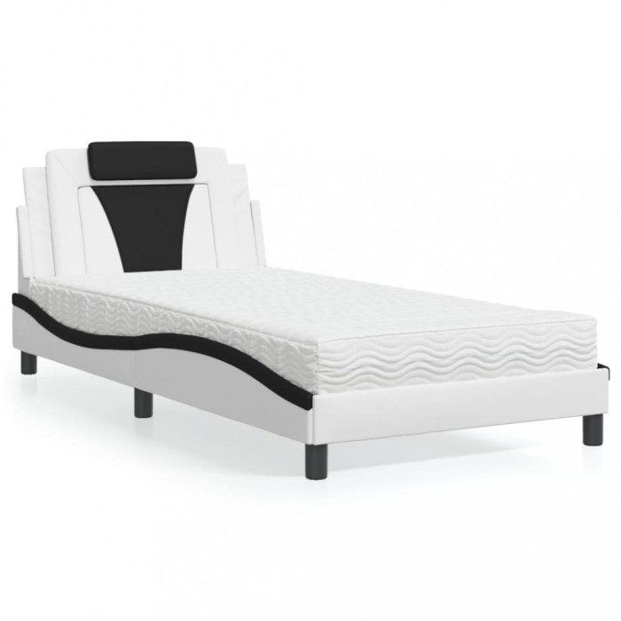 vidaXL Pat, Viana, cu saltea, alb și negru, 100x200 cm, piele ecologică 3208781