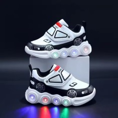 Adidasi albi cu negru cu luminite - Car (Marime Disponibila: Marimea 21) foto