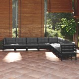 Cumpara ieftin Set mobilier grădină cu perne, 9 piese, negru, lemn masiv pin