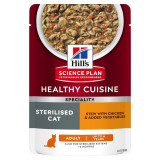 Hill&#039;s SP Healthy Cuisine Sterilised, Pui și Tocană de Legume, plic hrană umedă pisici sterilizate, 80g