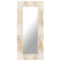 Oglinda 110x50 cm, alb, lemn masiv de mango