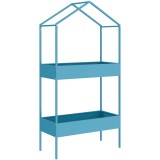 Outsunny Suport Ghivece pe 2 Niveluri din Metal &icirc;n Formă de Casă, Raft pentru Plante cu C&acirc;rlig pentru Interior și Exterior, 75x35x150 cm, Verde Albast