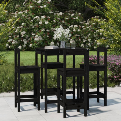 Gossi set mobilier bar de gradina, 5 piese, negru, lemn masiv de pin foto