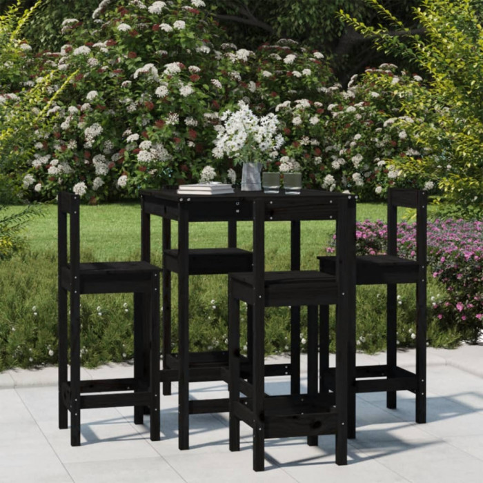 Set mobilier bar de gradina, 5 piese, negru, lemn masiv de pin GartenMobel Dekor