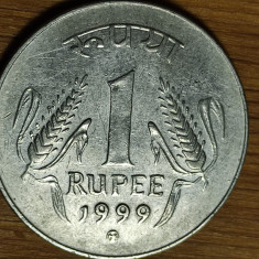 India -moneda de colectie raruta- 1 rupee 1999 MK - batuta la Kremnica, Slovacia
