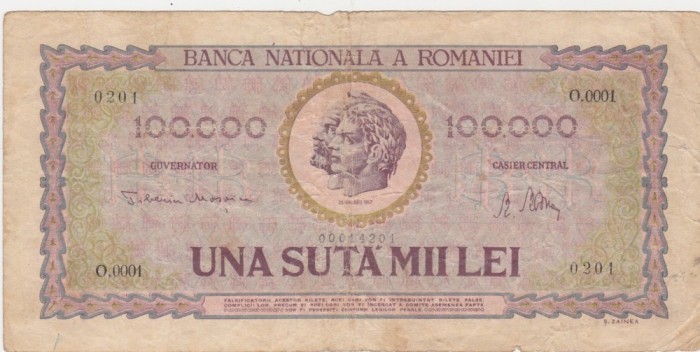 ROMANIA 100000 LEI IANUARIE 1947 Uzata
