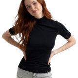 Cumpara ieftin Bluză tip maletă, cu m&acirc;necă scurtă,Slimfit din bumbac elastic &ndash; confort și stil &icirc;n fiecare zi - XL - Negru