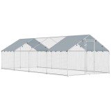 PawHut Coteț de Exterior Mare din Oțel Galvanizat 6,8x3x1,9 m 20,4 m&sup2; cu Acoperire Din Țesătură Oxford și &Icirc;ncuietoare Argintiu | Aosom Romania