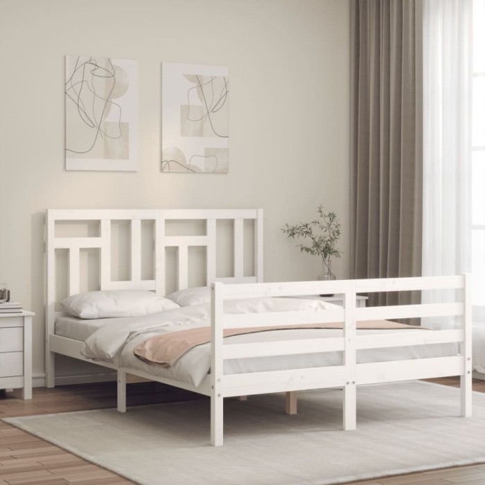 Gossi cadru de pat cu tablie, alb, 140x200 cm, lemn masiv