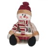 Figurina Decorativă Crăciun, Om de Zăpadă, 24 cm, Păr Roșu, Caciulă Bej, Fular cu Dungi, Oem