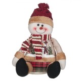 Figurina Decorativă Crăciun, Om de Zăpadă, 24 cm, Păr Roșu, Caciulă Bej, Fular cu Dungi, Oem