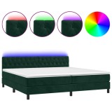 Cumpara ieftin Pat cu arcuri, saltea si LED, verde inchis, 200x200 cm, catifea