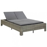 vidaXL Șezlong Dublu Gri Poliratan cu Pernă, 220x130x35cm, Reglabil, Mobilier Gradina, Rezistent la Intemperii