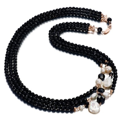 Colier Armonia din agat negru și perle foto