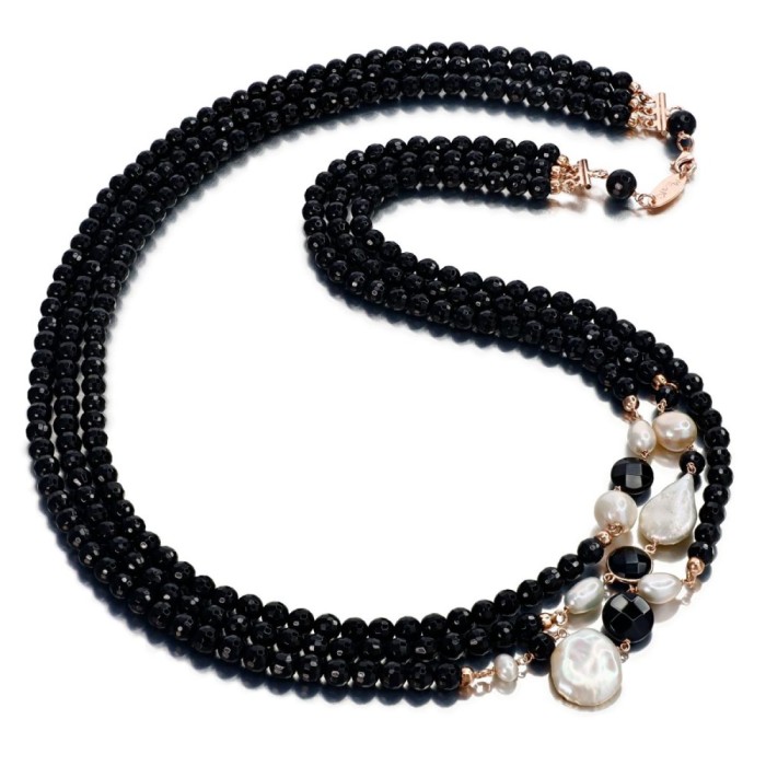 Colier Armonia din agat negru și perle