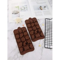 Forma din Silicon, Model Simboluri pentru Ciocolata de Casa, Bomboane, Jeleuri sau Cuburi de Gheata, CBD CORAL BEST DEALS 21 cm 11 cm 1.5 cm Maro 1