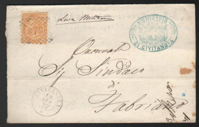 Italy 1877 Postal History Rare Cover Civitanova to Fabriano D.749 foto