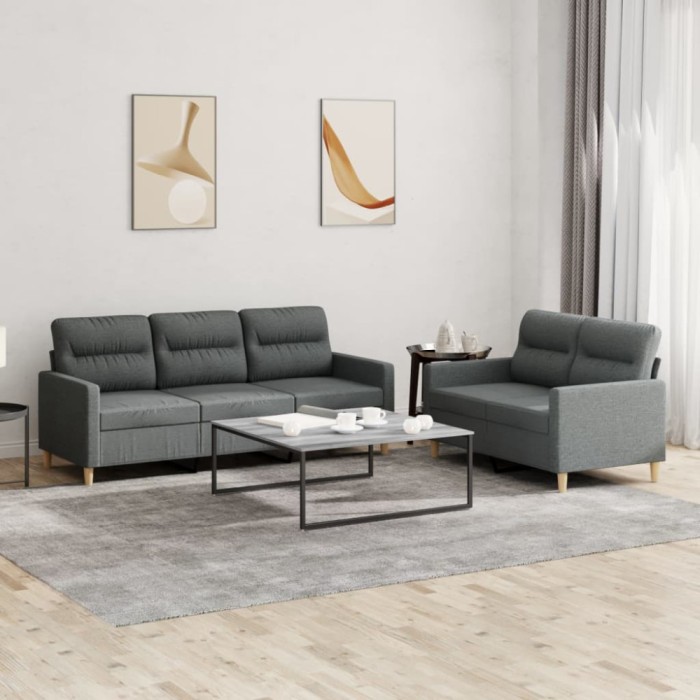 Gossi set de canapele cu perne, 2 piese, gri inchis, textil