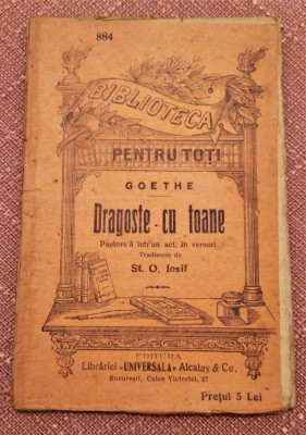 Dragoste cu toane. B.P.T. Nr. 884 Editura Alcalay (interbelica) - Goethe foto