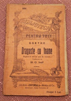 Dragoste cu toane. B.P.T. Nr. 884 Editura Alcalay (interbelica) - Goethe foto