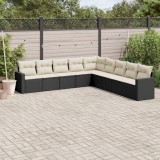 Cumpara ieftin Set mobilier de grădină cu perne, 9 piese, negru, poliratan