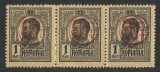 EROARE Romania -1918 Carol I straif de 3 SUPRATIPAR MNH - 1 si BAN cu deformare, Nestampilat